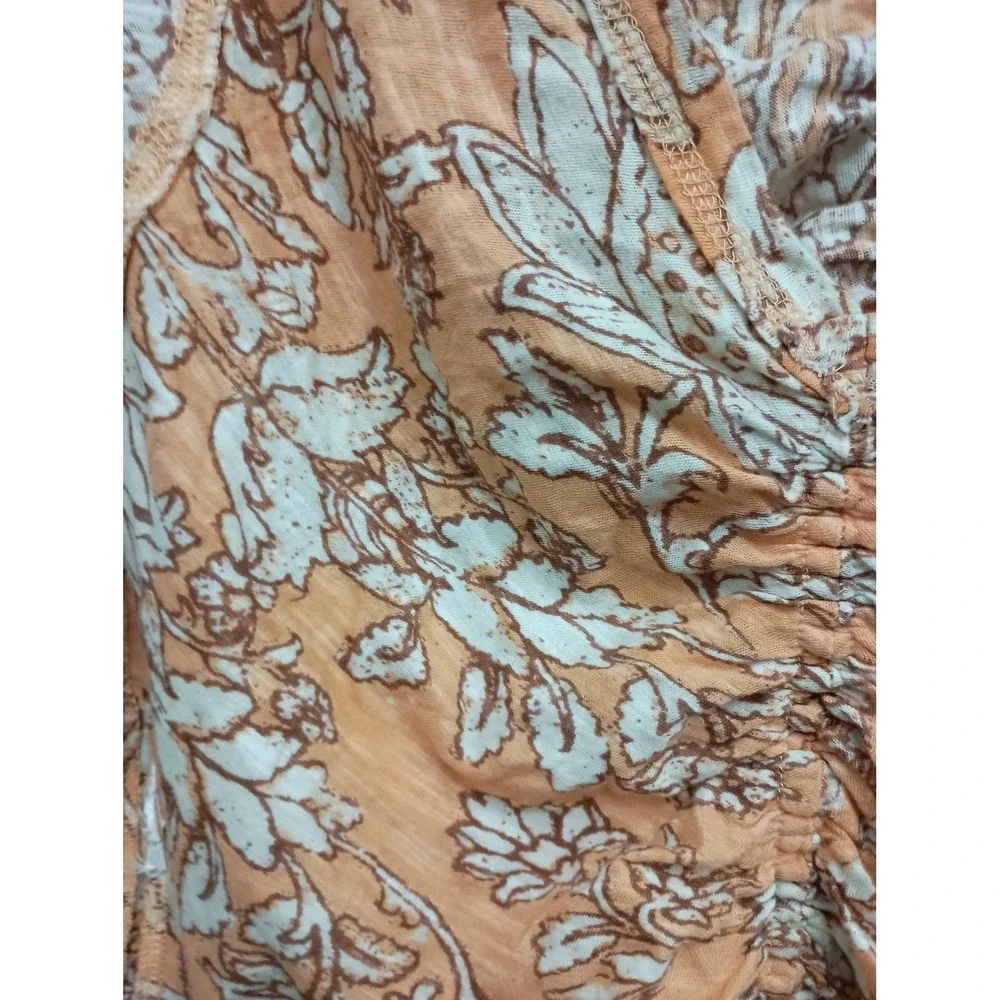 Free People Say The Word Top Womens Medium Orange Floral‎ Ruched Boho V-Neck